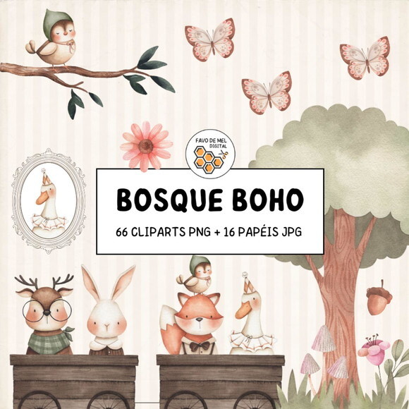 Kit Digital Bosque #14 Boho Floral Aquarela