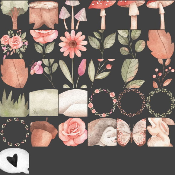 Kit Digital Bosque #14 Boho Floral Aquarela