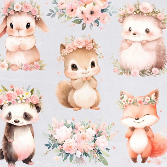 Kit Digital Bosque #13 Boho Floral Aquarela (hc)