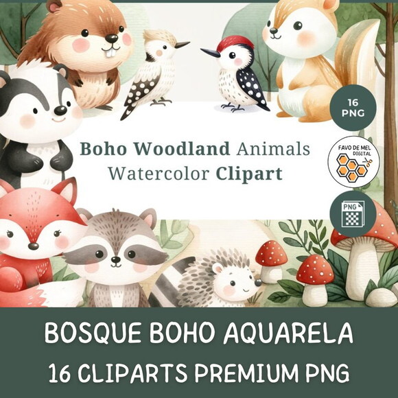 Kit Digital Bosque #16 Boho Aquarela Premium (sd)