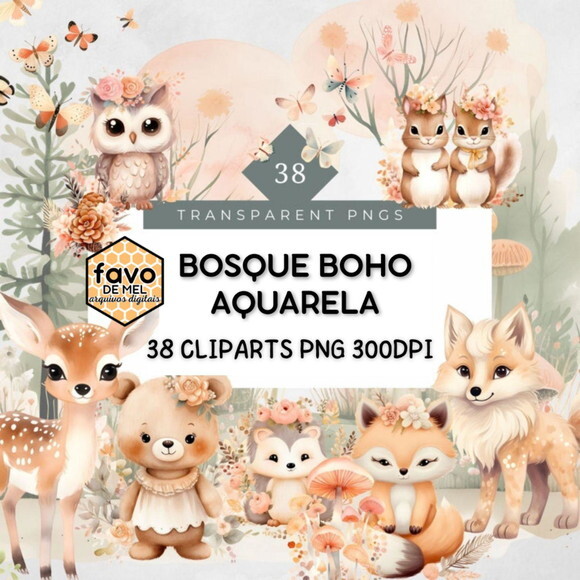 Kit Digital Bosque #15 Boho Floral Aquarela (msp)