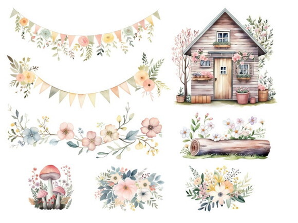 Kit Digital Bosque #21 Floral Aquarela