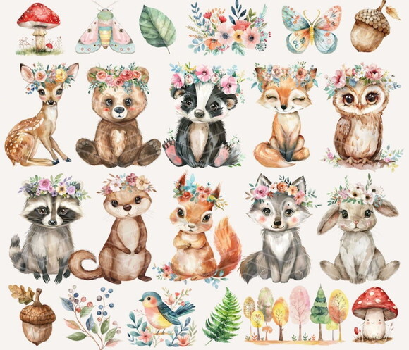 Kit Digital Bosque #24 Floral Aquarela - Spring Woodland