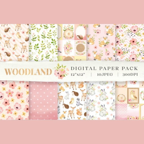 Kit Digital Bosque Aquarela #08 Woodland Friends