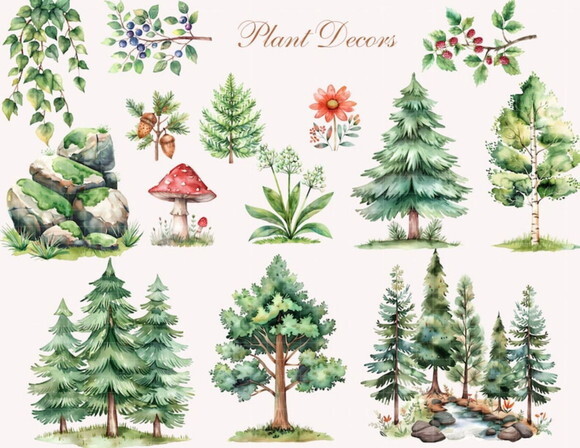 Kit Digital Bosque Aquarela #09 Forest Animals Premium