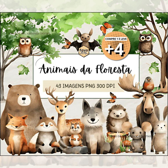 Kit Digital Bosque Aquarela #36 (pague 1 Leve +4)