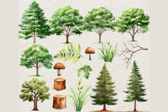 Kit Digital Bosque Aquarela #36 (pague 1 Leve +4)