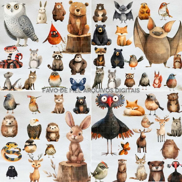 Kit Digital Bosque Aquarela #40 Png Premium