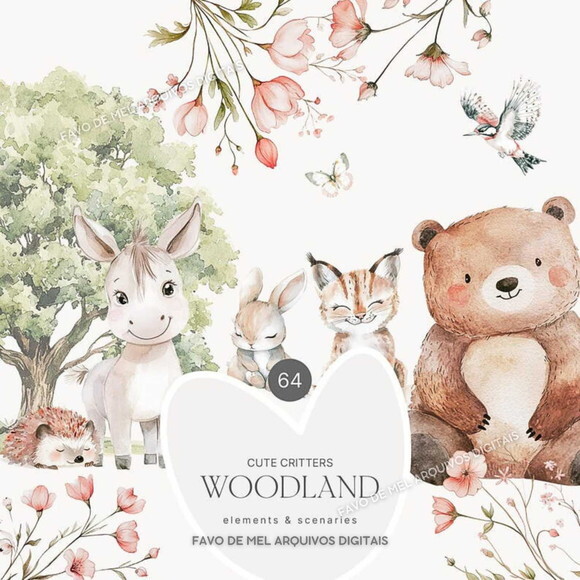 Kit Digital Bosque Aquarela #41 Png Premium