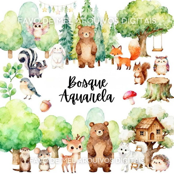 Kit Digital Bosque Aquarela #45 Png