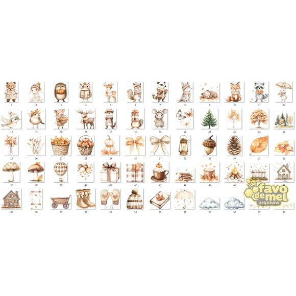 Kit Digital Bosque Aquarela #48 - Bosque de Outono