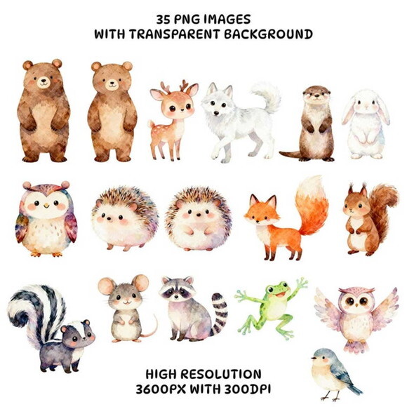 Kit Digital Bosque Aquarela #45 Png