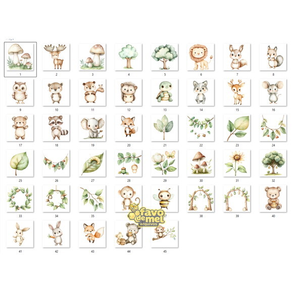 Kit Digital Bosque Aquarela #49