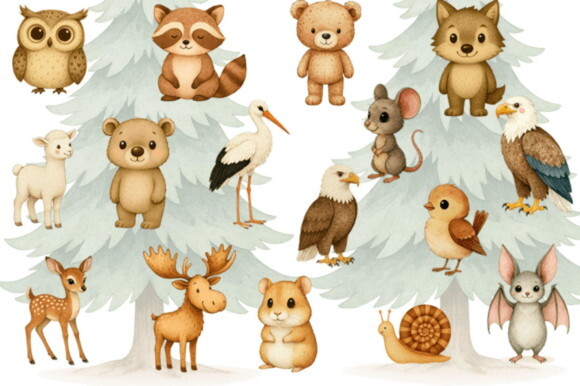 Kit Digital Bosque Baby Boho Aquarela #34 Png Premium