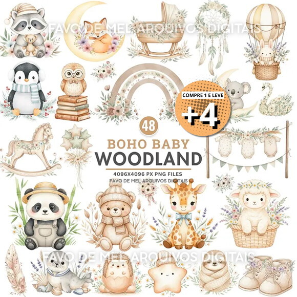 Kit Digital Bosque Boho Aquarela #44 (pague 1 Leve 5) Png