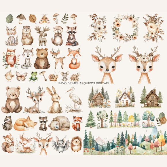 Kit Digital Bosque Boho Aquarela Premium #31