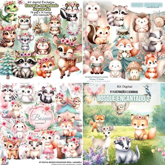 Kit Digital Bosque Encantado - Pack com 12 Kits Digitais