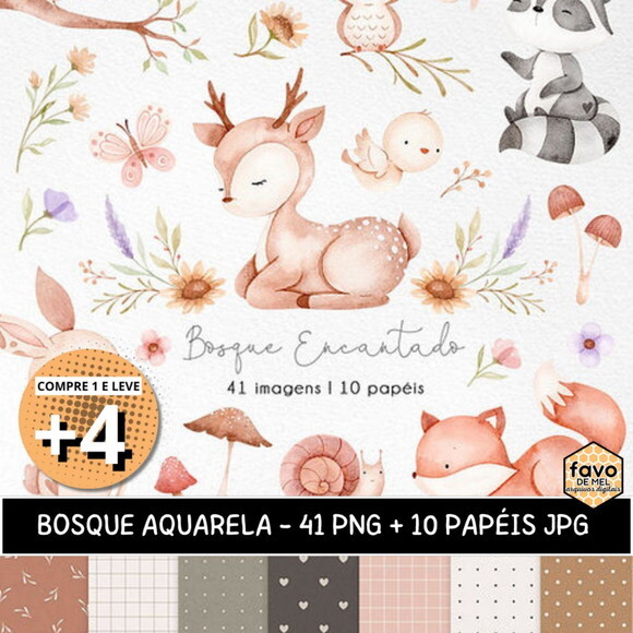 Kit Digital Bosque Encantado Aquarela #20