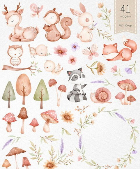 Kit Digital Bosque Encantado Aquarela #20