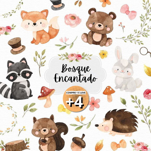 Kit Digital Bosque Encantado Aquarela #46