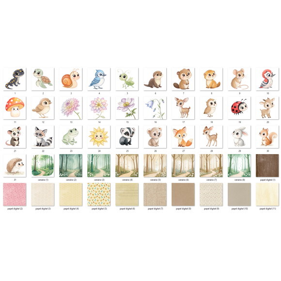 Kit Digital Bosque Encantado Aquarela #47