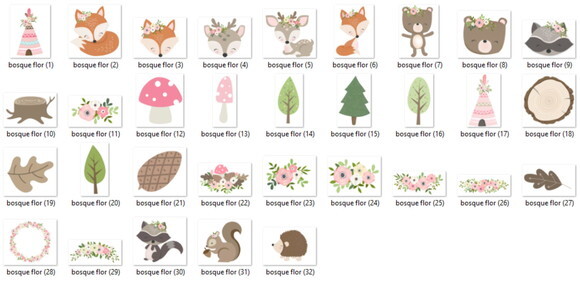 Kit Digital Bosque Floral - Woodland Floral Friends