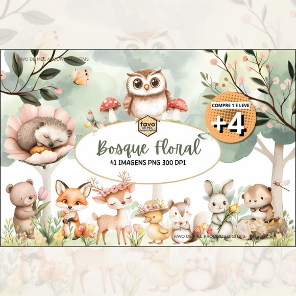 Kit Digital Bosque Floral Aquarela #35 (pague 1 Leve +4)