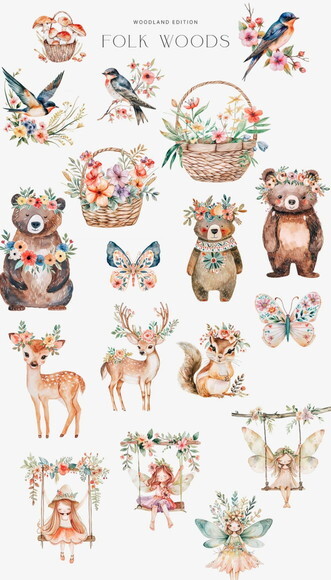 Kit Digital Bosque Floresta Folk Aquarela Premium (paa)