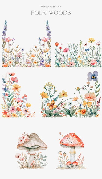Kit Digital Bosque Floresta Folk Aquarela Premium (paa)