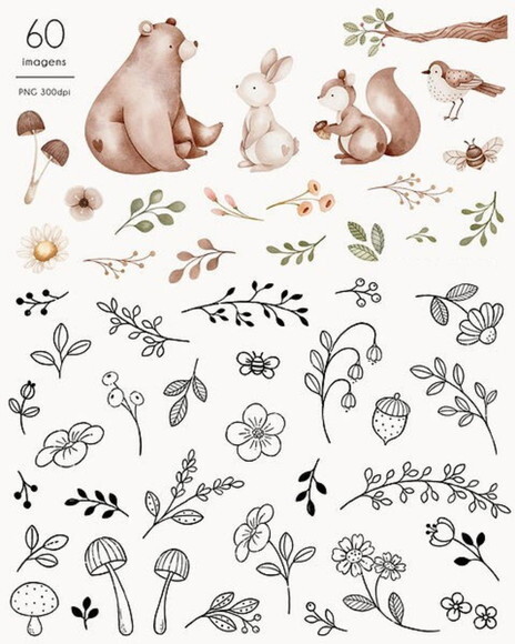 Kit Digital Bosque Minimalista Aquarela #18