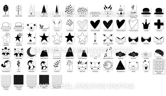 Kit Digital Bosque Minimalista Preto e Branco Png