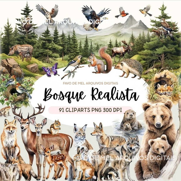 Kit Digital Bosque Realista Png Premium #43 Animais Floresta