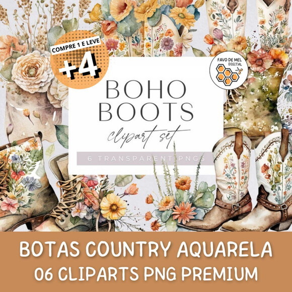 Kit Digital Botas Country Aquarela - Boho Boots (hc)