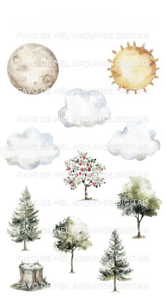 Kit Digital Branca de Neve Aquarela 01 Png Premium