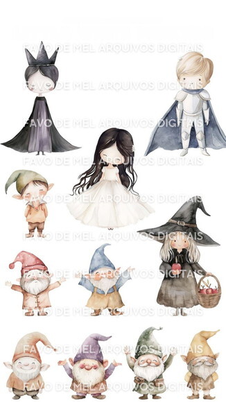 Kit Digital Branca de Neve Aquarela 01 Png Premium