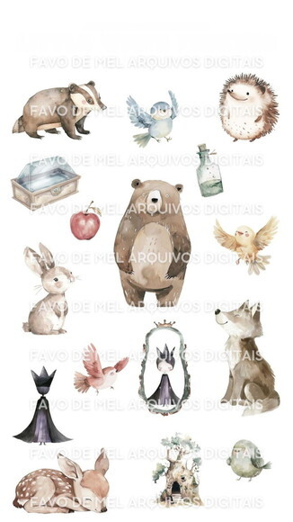Kit Digital Branca de Neve Aquarela 01 Png Premium