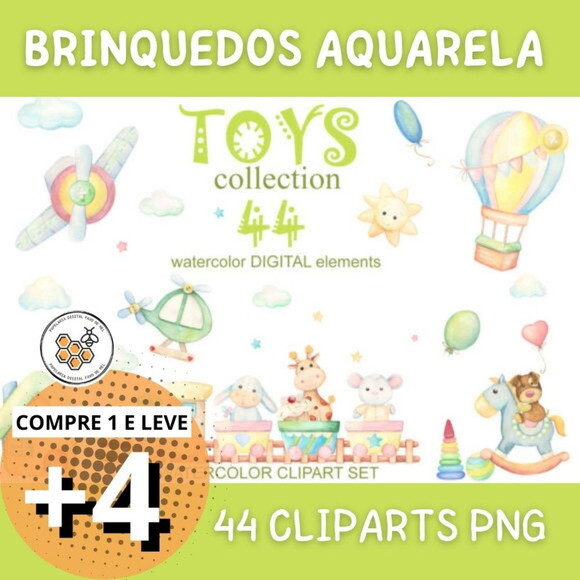 Kit Digital Brinquedos Aquarela - Toys Collection