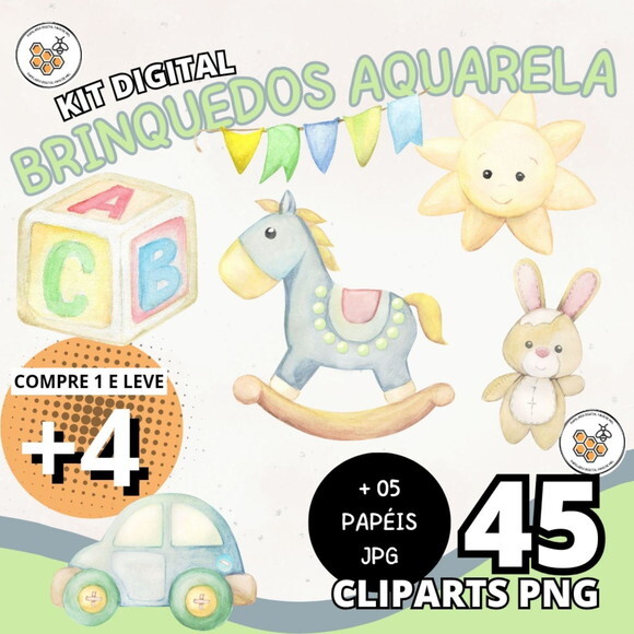Kit Digital Brinquedos Aquarela - Toys Collection