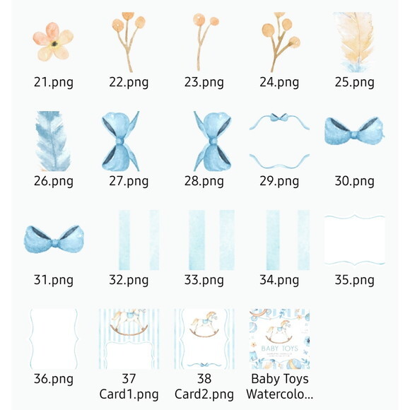Kit Digital Brinquedos Menino Aquarela - Baby Toys Premium