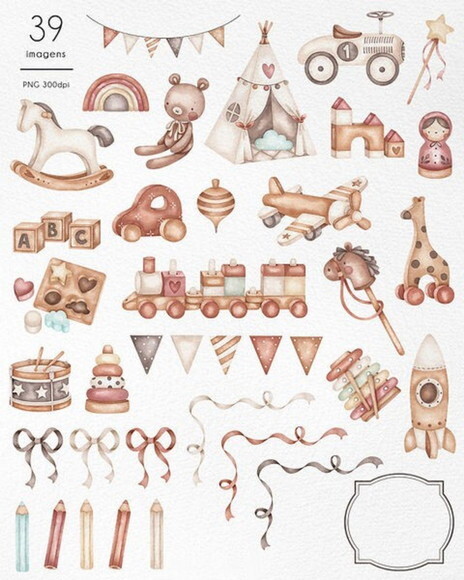 Kit Digital Brinquedos Lúdicos Aquarela