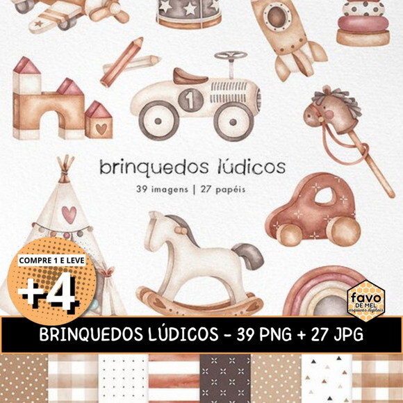 Kit Digital Brinquedos Lúdicos Aquarela