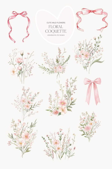 Kit Digital Buquê Floral Rosa com Laços e Molduras #2 Png