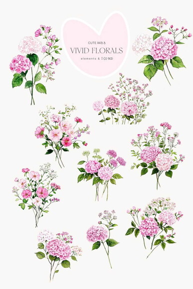 Kit Digital Buquê Floral Rosa com Laços e Molduras Png