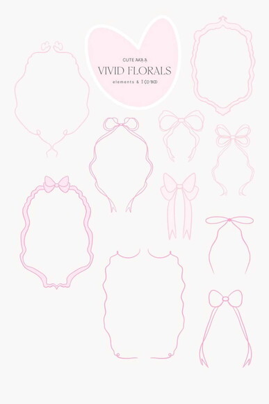 Kit Digital Buquê Floral Rosa com Laços e Molduras Png