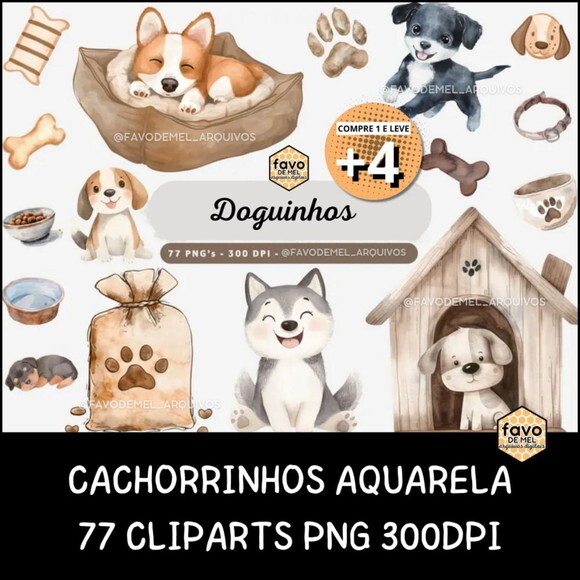 Kit Digital Cachorros Aquarela - Doguinhos Pet