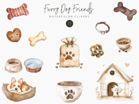 Kit Digital Cachorros Aquarela - Doguinhos Pet