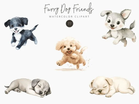 Kit Digital Cachorros Aquarela - Doguinhos Pet