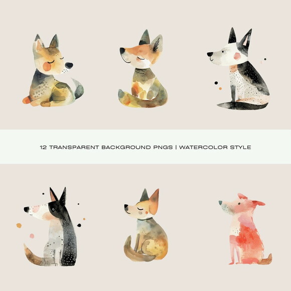 Kit Digital Cachorros Aquarela - Quirky Dogs