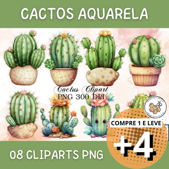 Kit Digital Cactos Aquarela