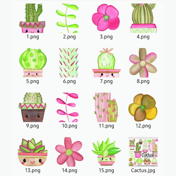 Kit Digital Cactos Aquarela - Cactus Watercolor